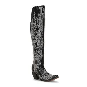 Corral Women’s Embroidery & Studs Snip Toe Tall Boot Black/Silver US Size 9